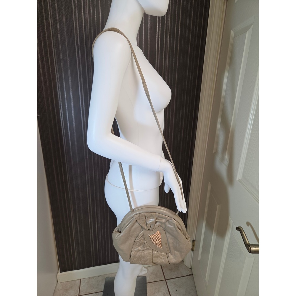 Fifth Avenue Handbags Vintage Leather Crossbody Bag Taupe Snakeskin Croc Trim